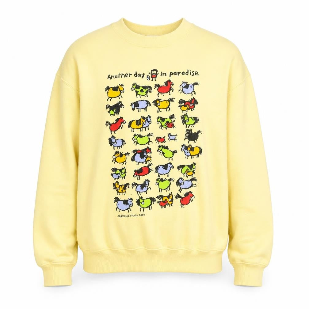 Tultex Men's Yellow Pullover Sweatshirt Large Graphic Print Vintage