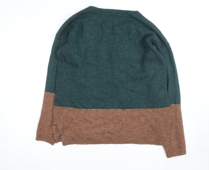 Fat Face Women's Green Brown Colour Block Wool Blend Jumper Size 12