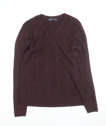 Marks and Spencer Women's Brown V-Neck Knit Jumper Size 14