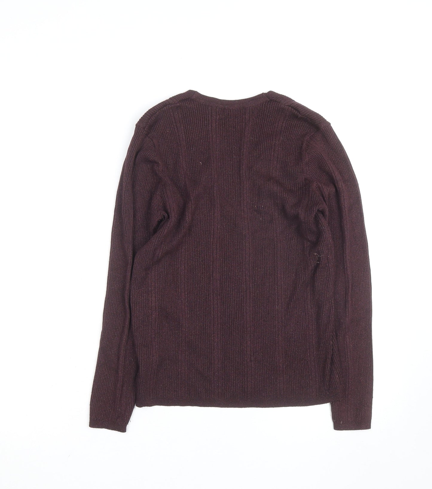 Marks and Spencer Women's Brown V-Neck Knit Jumper Size 14