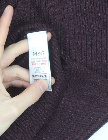 Marks and Spencer Women's Brown V-Neck Knit Jumper Size 14