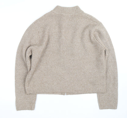 Marks and Spencer Womens Beige Full Zip Wool Blend Jumper L