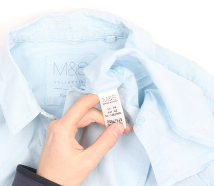 Marks and Spencer Men's Light Blue Pure Linen Long Sleeve Formal Shirt Size L