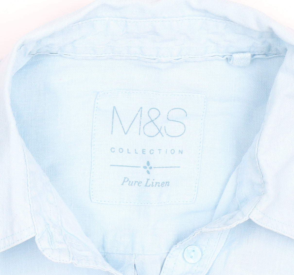 Marks and Spencer Men's Light Blue Pure Linen Long Sleeve Formal Shirt Size L