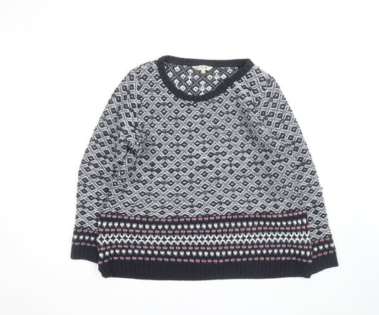 M&Co Womens Blue Fair Isle Knit Jumper Size 16 Round Neck