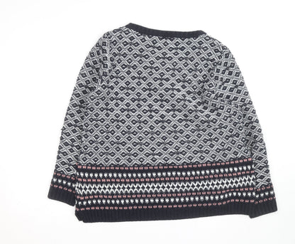 M&Co Womens Blue Fair Isle Knit Jumper Size 16 Round Neck