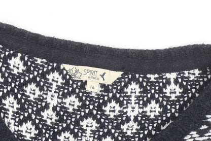 M&Co Womens Blue Fair Isle Knit Jumper Size 16 Round Neck