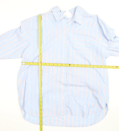 Marks and Spencer Women Blue Striped Cotton Button-Up Shirt Size 12