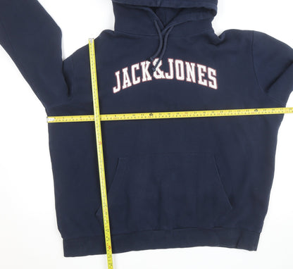 Jack & Jones Men's Blue Pullover Hoodie Size L Graphic Logo Fleece