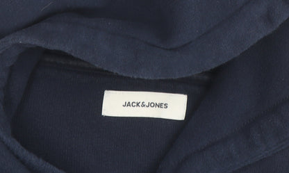 Jack & Jones Men's Blue Pullover Hoodie Size L Graphic Logo Fleece