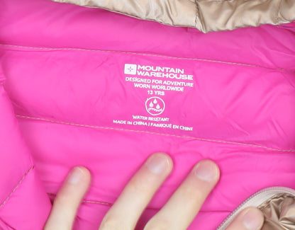 Mountain Warehouse Girls Beige Hooded Puffer Jacket 13 Years Water Resistant