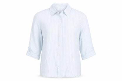 Marks & Spencer Mens Blue Striped Cotton 3/4 Sleeve Shirt Size 14