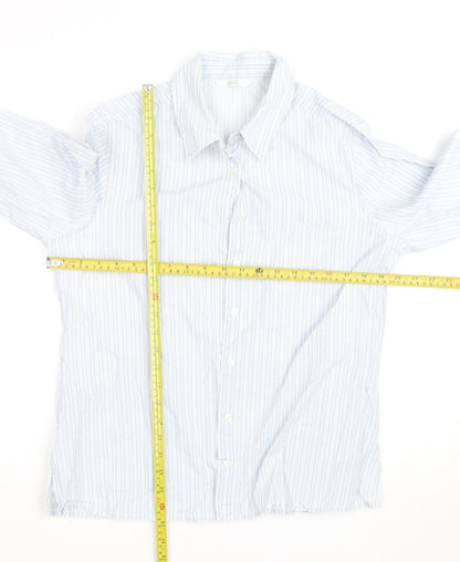 Marks and Spencer Mens Blue Striped Cotton 3/4 Sleeve Shirt Size 14