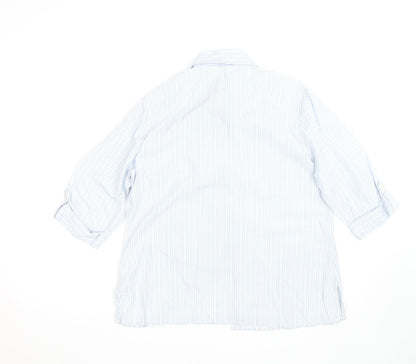 Marks and Spencer Mens Blue Striped Cotton 3/4 Sleeve Shirt Size 14