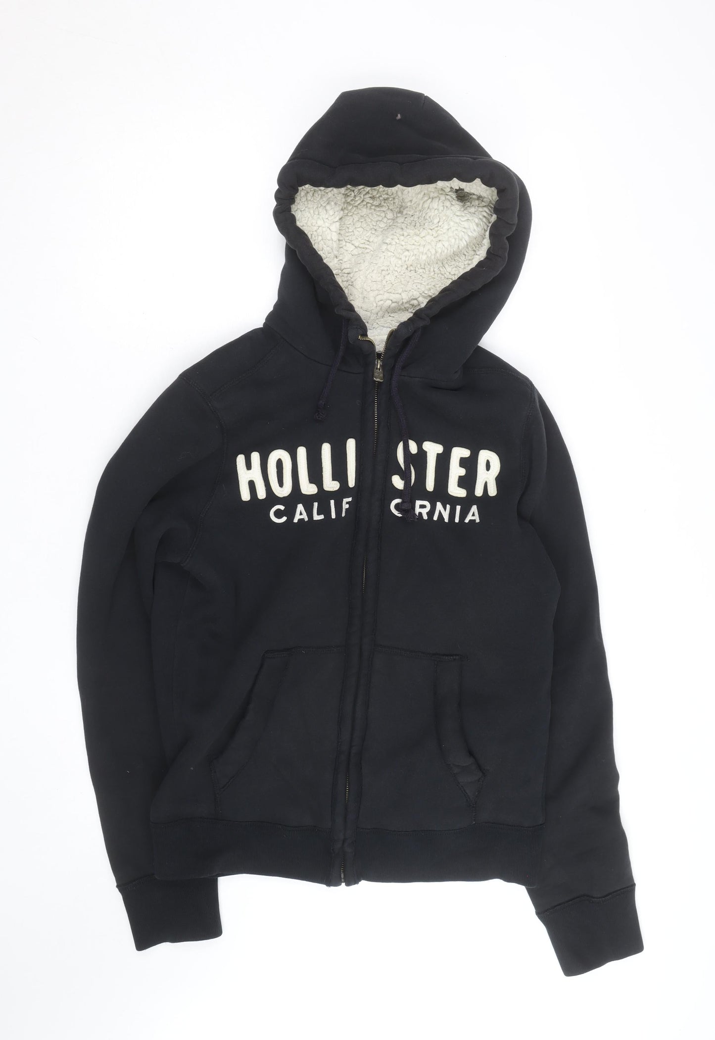 Hollister Womens Black Full Zip Hooded Fleece Lined Jumper M