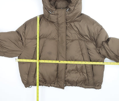 Marks and Spencer Women Brown Cropped Hooded Puffer Jacket Size M