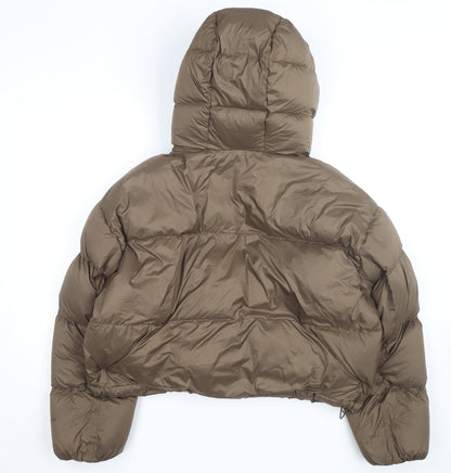 Marks and Spencer Women Brown Cropped Hooded Puffer Jacket Size M