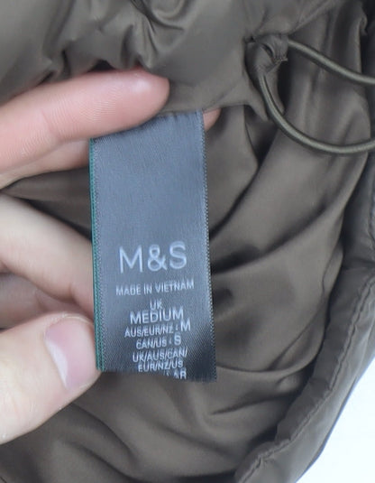 Marks and Spencer Women Brown Cropped Hooded Puffer Jacket Size M