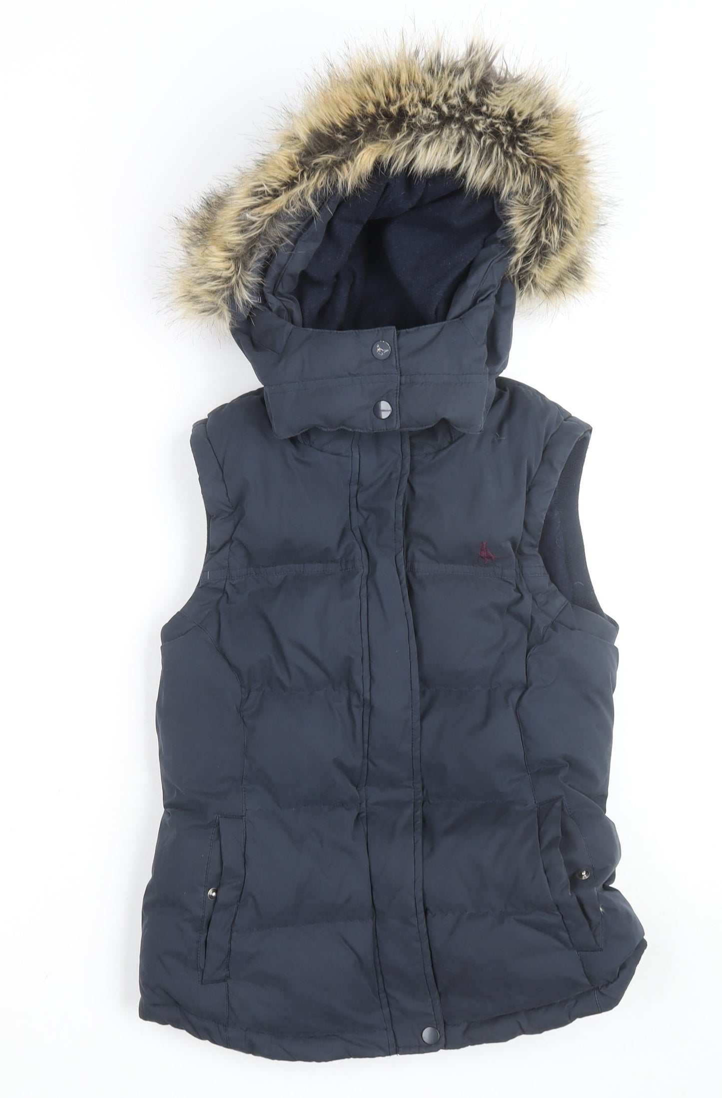 Jack Wills Women's Blue Faux Fur Hooded Puffer Gilet Size 8