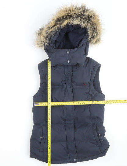 Jack Wills Women's Blue Faux Fur Hooded Puffer Gilet Size 8