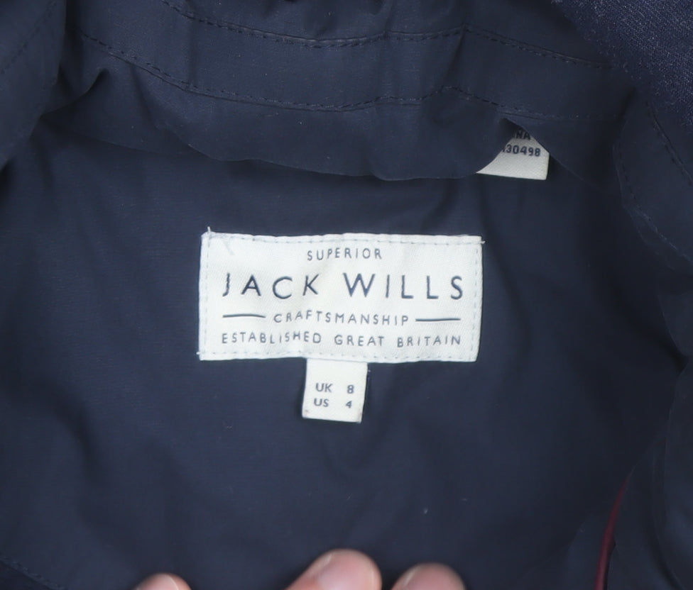 Jack Wills Women's Blue Faux Fur Hooded Puffer Gilet Size 8