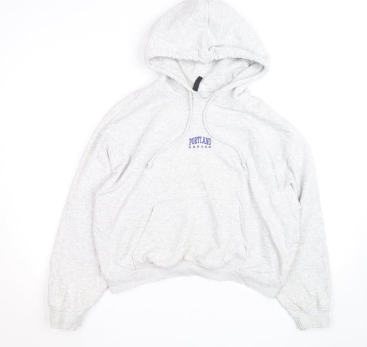 H&M Divided Womens Grey Pullover Hoodie L Portland Oregon Print