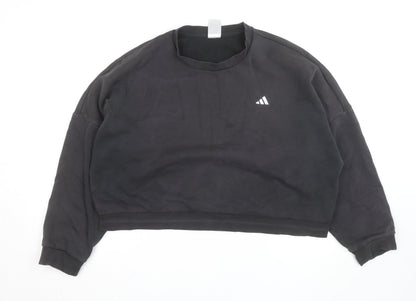 Adidas Womens Black Crop Pullover Sweatshirt Size M Relaxed Fit
