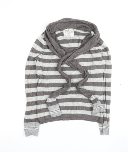Esprit Women Grey Stripe Wrap Jumper Size M Long Sleeve Knit