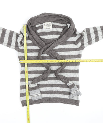 Esprit Women Grey Stripe Wrap Jumper Size M Long Sleeve Knit