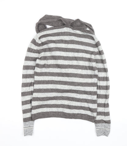 Esprit Women Grey Stripe Wrap Jumper Size M Long Sleeve Knit