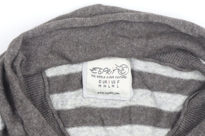 Esprit Women Grey Stripe Wrap Jumper Size M Long Sleeve Knit