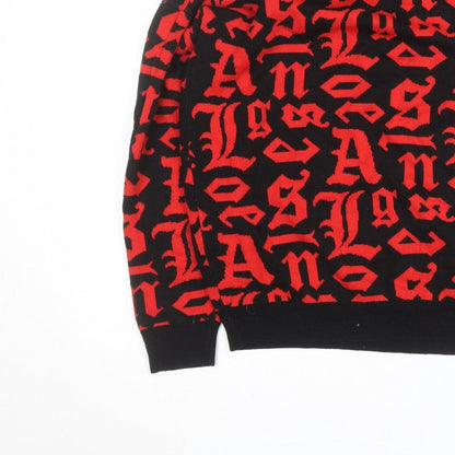 Black Squad Men's Red Black Graphic Knit Pullover Jumper XL