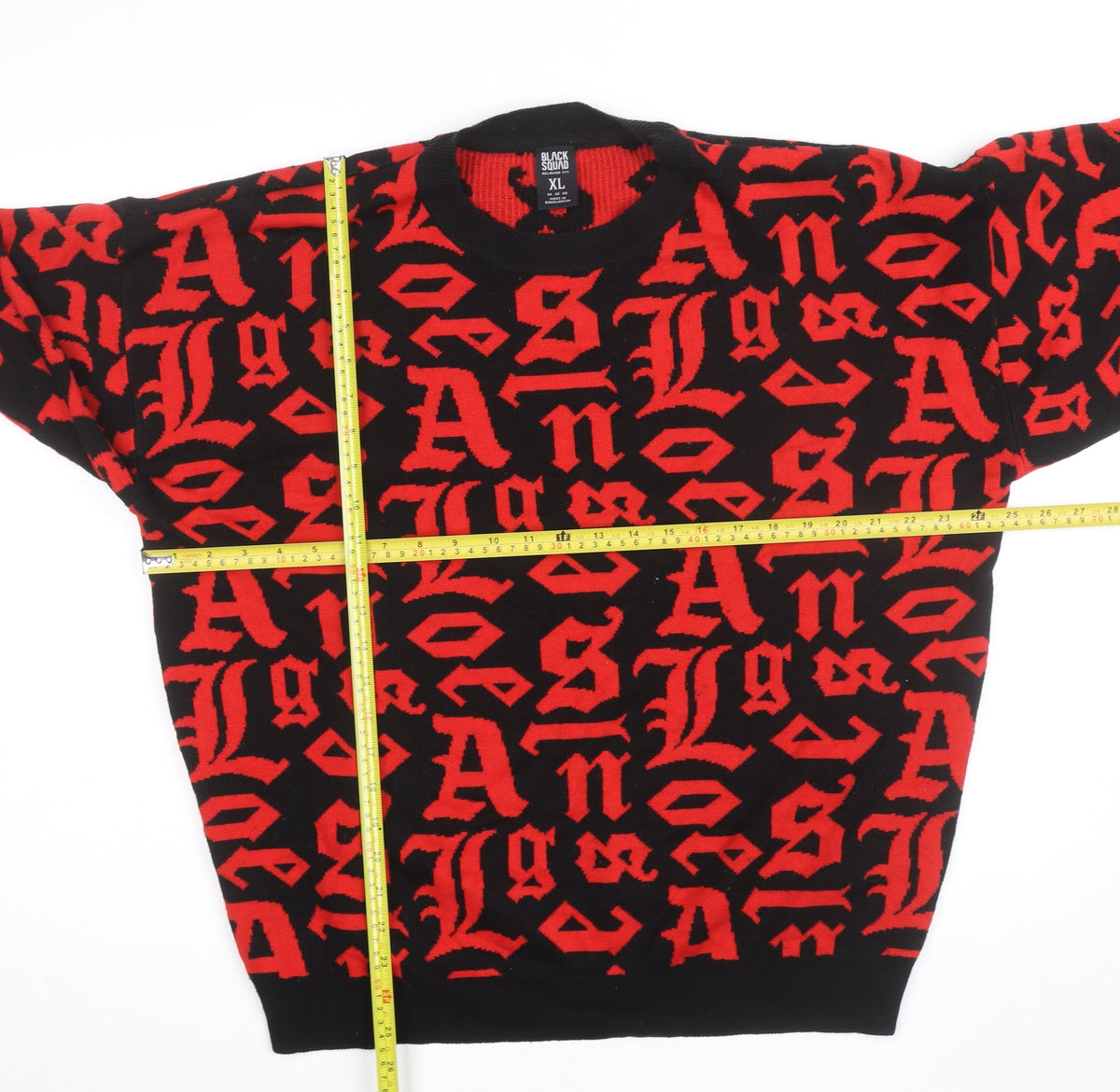 Black Squad Men's Red Black Graphic Knit Pullover Jumper XL