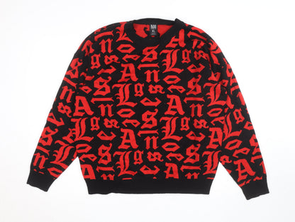 Black Squad Men's Red Black Graphic Knit Pullover Jumper XL