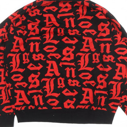 Black Squad Men's Red Black Graphic Knit Pullover Jumper XL