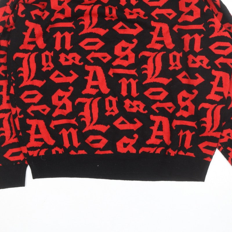 Black Squad Men's Red Black Graphic Knit Pullover Jumper XL