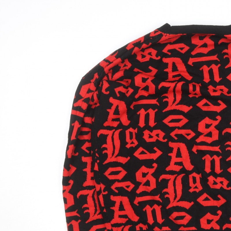 Black Squad Men's Red Black Graphic Knit Pullover Jumper XL