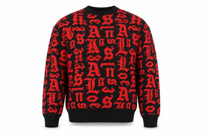 Black Squad Men's Red Black Graphic Knit Pullover Jumper XL
