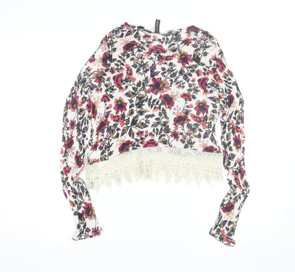H&M Divided Women’s Multicoloured Floral Cropped Knit Lace Hem Long Sleeve Blouse XS