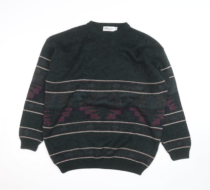 Minister Men's Green Wool Geometric Knit Pullover Jumper XL