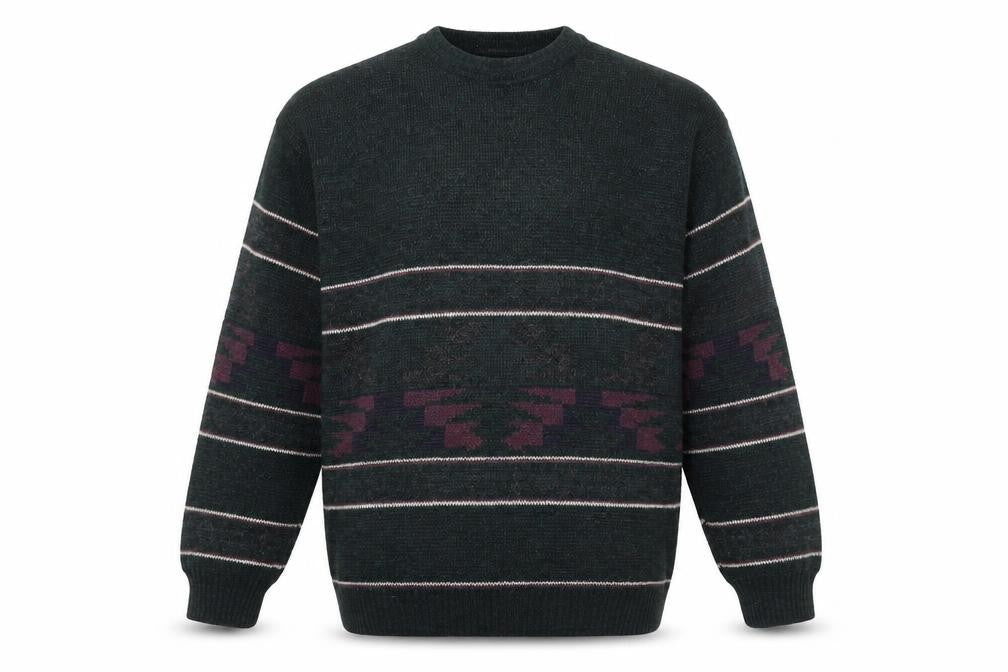Minister Men's Green Wool Geometric Knit Pullover Jumper XL