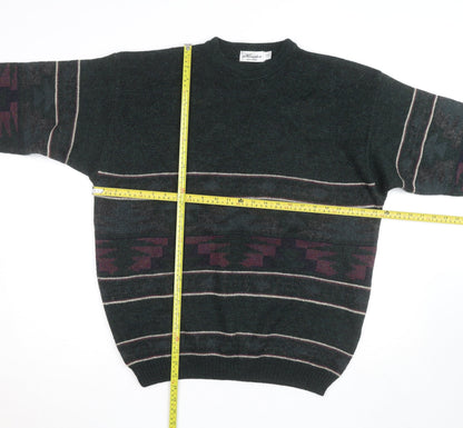 Minister Men's Green Wool Geometric Knit Pullover Jumper XL