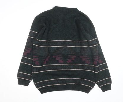 Minister Men's Green Wool Geometric Knit Pullover Jumper XL