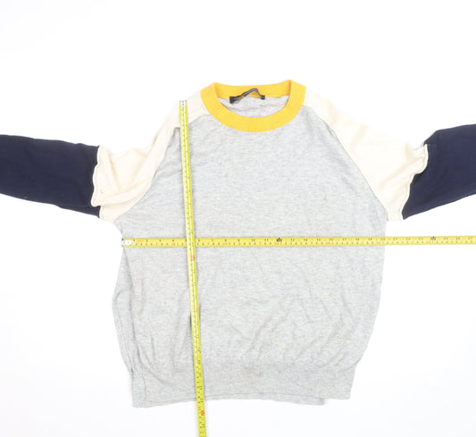 French Connection Women's Grey Colour Block Crew Neck Jumper Size L