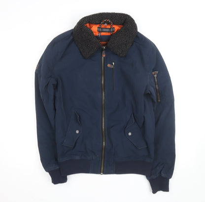 Superdry Men's Blue Bomber Jacket M Lined Fleece Collar