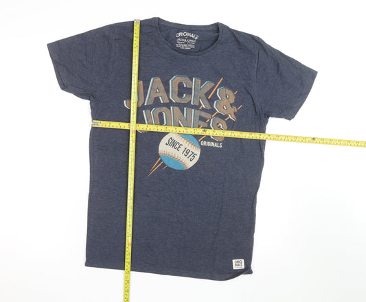 Jack & Jones Men’s Blue Graphic Print Crew Neck T-Shirt Size M