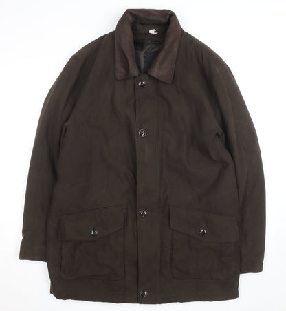 Jupiter Men's Brown Mid-Length Cotton Leather Overcoat Size 50