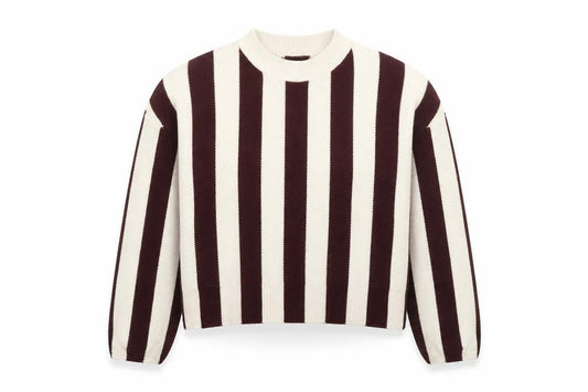 Front view of ASOS DESIGN Women’s Brown Stripe Crew Neck Knit Jumper M
