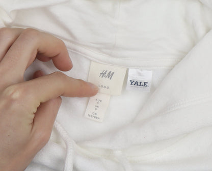 H&M L.O.G.G. Yale White Hoodie Women Small Pullover Sweatshirt