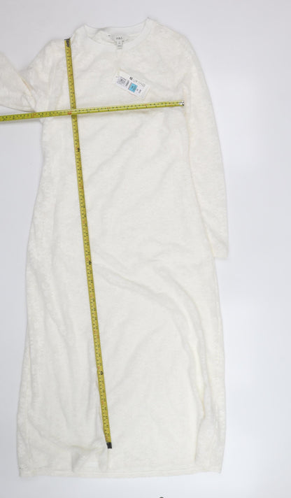 Marks and Spencer Women White Cotton Blend Lace Midi Shift Dress Size 14